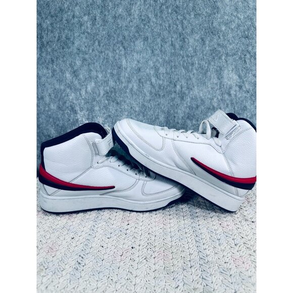 Fila Mens High-Top Sneakers White/Red/Blue Leather Lace-Up & Hook-And-Loop Strap - Picture 5 of 8